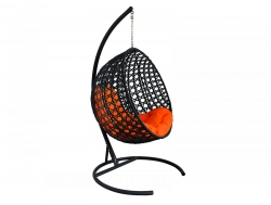 Подвесное кресло Кокон Круглый Люкс ротанг каркас чёрный-подушка оранжевая