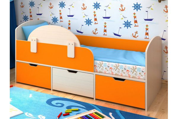 Кровать-чердак Малыш мини с бортиком Дуб-Оранжевый