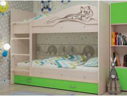 Кровать 2-х ярусная Мая-Сафари с ящиками зеленая