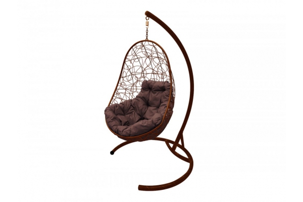 Подвесное кресло Кокон Овал ротанг каркас коричневый-подушка коричневая