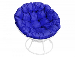 Кресло Папасан без ротанга каркас белый-подушка синяя