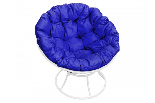 Кресло Папасан без ротанга каркас белый-подушка синяя