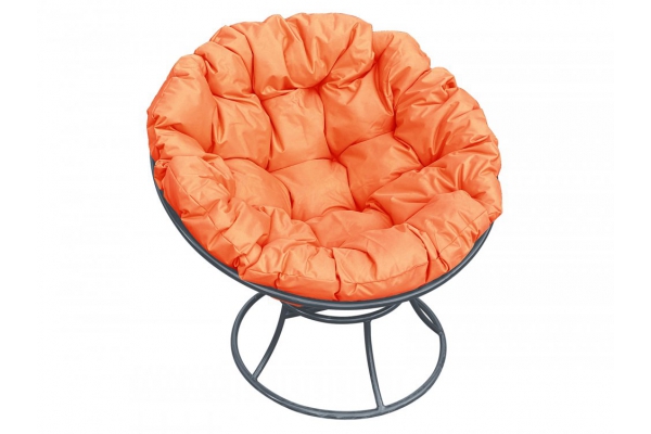 Кресло Папасан без ротанга каркас серый-подушка оранжевая