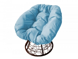 Кресло Пончик с ротангом каркас коричневый-подушка голубая