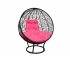 Кресло Кокон Круглый на подставке ротанг каркас чёрный-подушка розовая