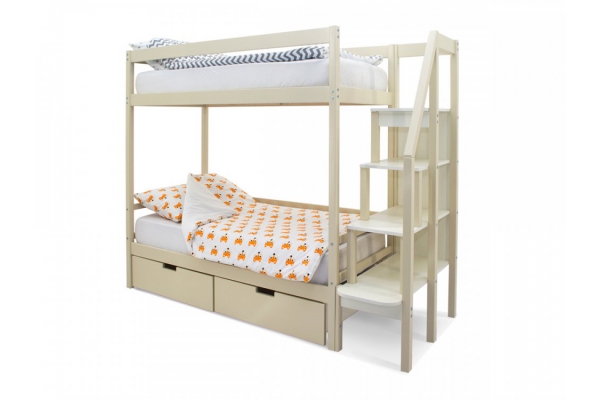 Двухъярусная кровать Svogen с ящиками бежевый