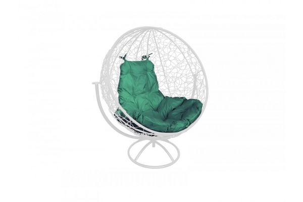 Кресло Кокон Круглый вращающийся ротанг каркас белый-подушка зелёная